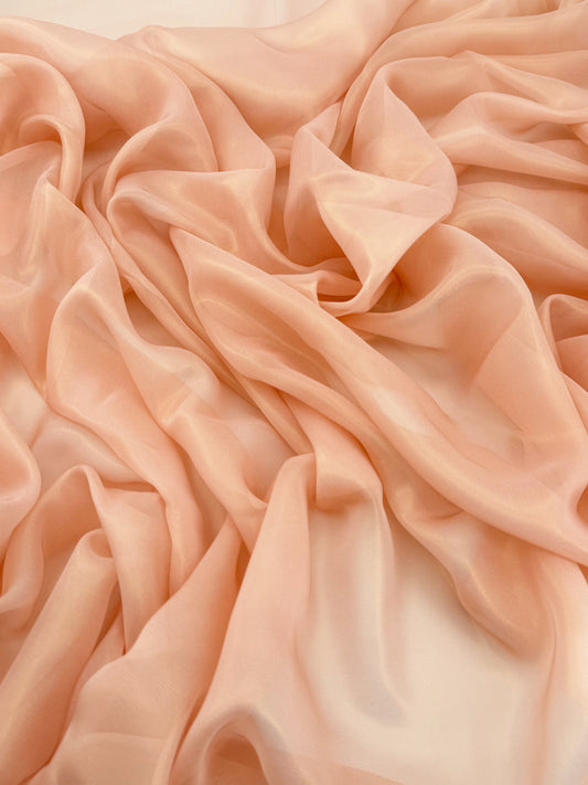 Pastel Peach Gold Shimmer Chiffon