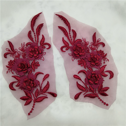 MM019 1 pair 3D color lace applique craft flower patch