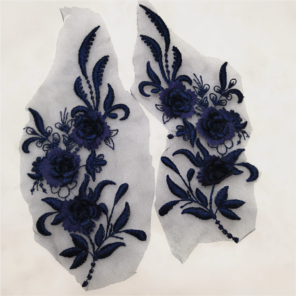 1 pair 3D color lace applique craft flower patch