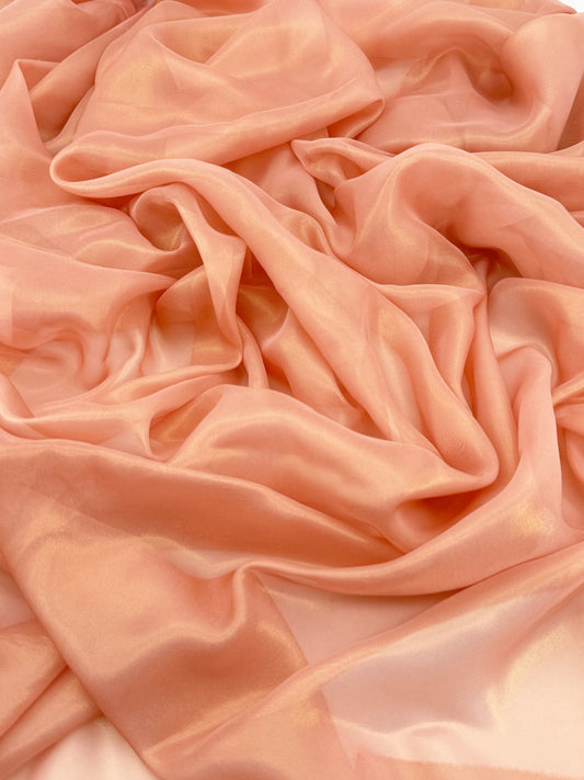 Peach Gold Shimmer Chiffon