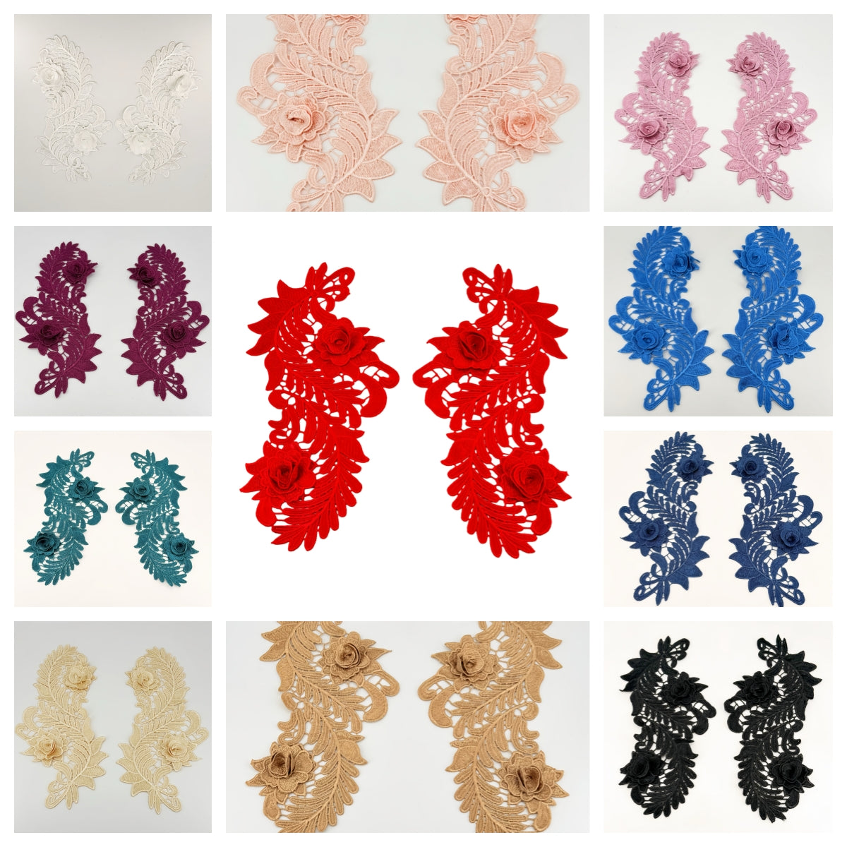 MM034 1 Pair 3D Embroidered Flower Lace