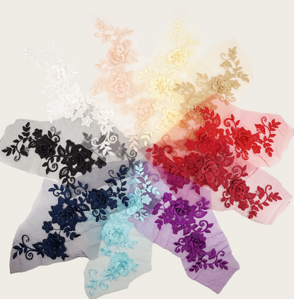 MM030 1 Pair 3D color lace applique craft flower patch