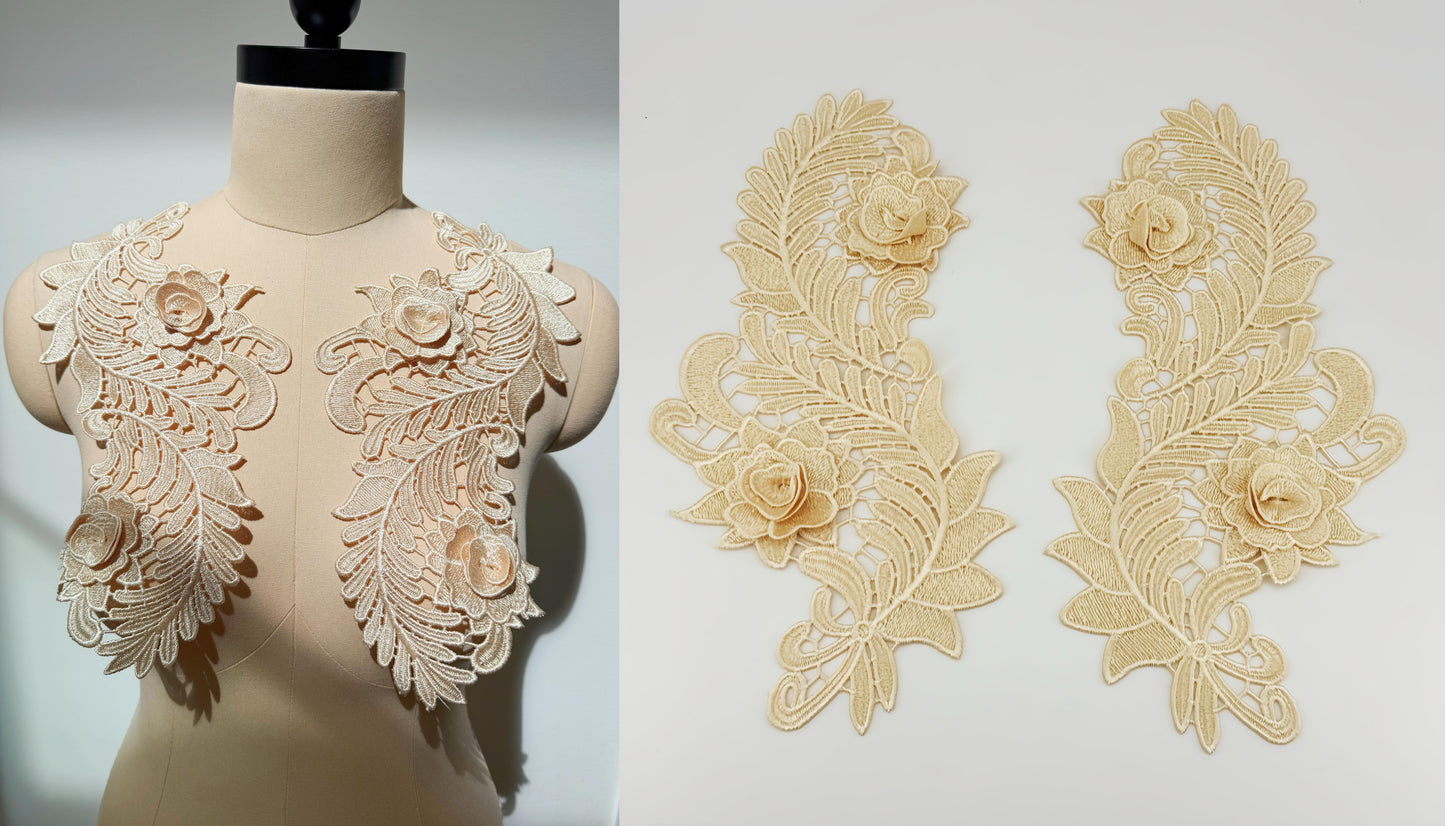 MM034 1 Pair 3D Embroidered Flower Lace