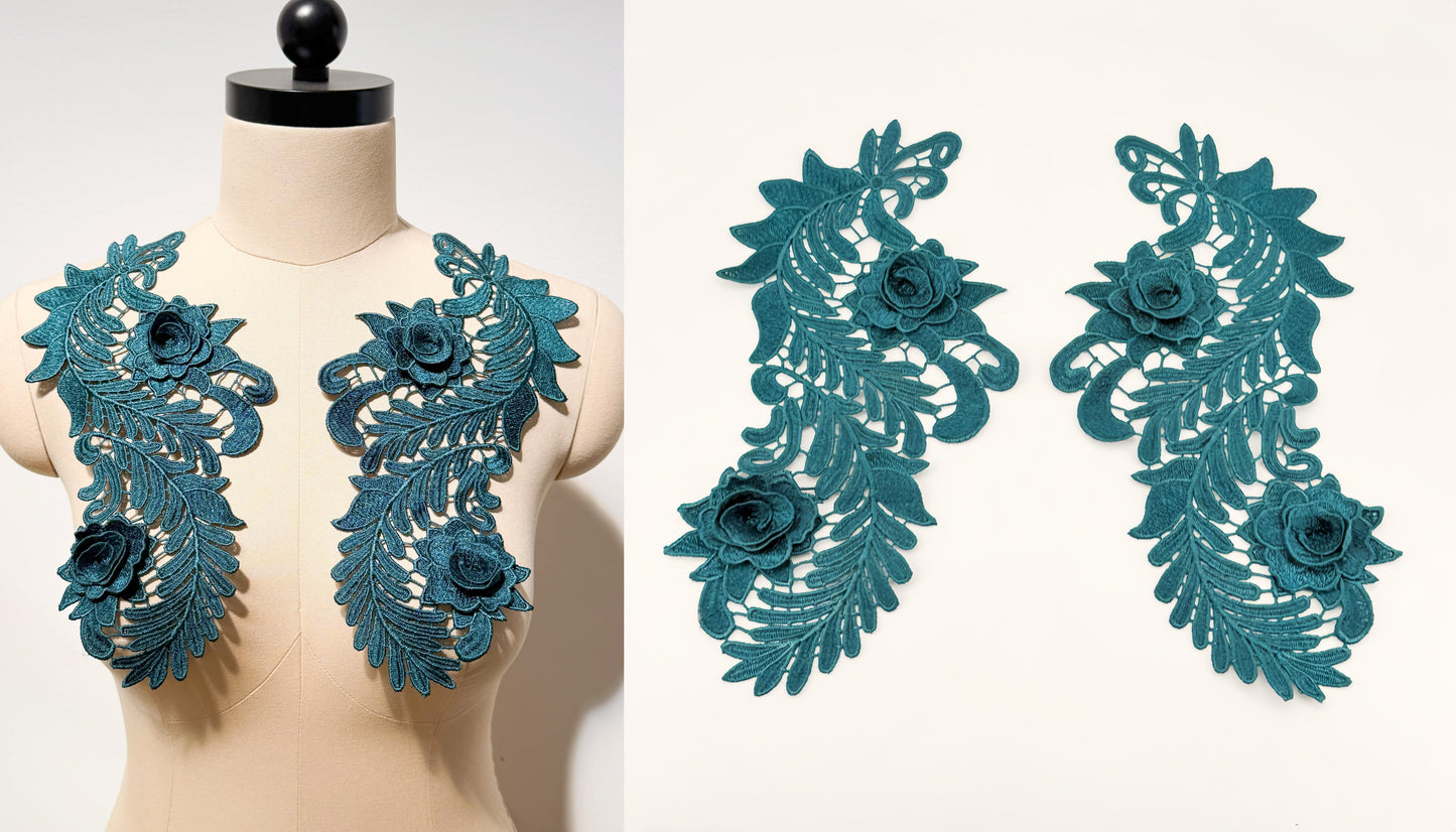 MM034 1 Pair 3D Embroidered Flower Lace