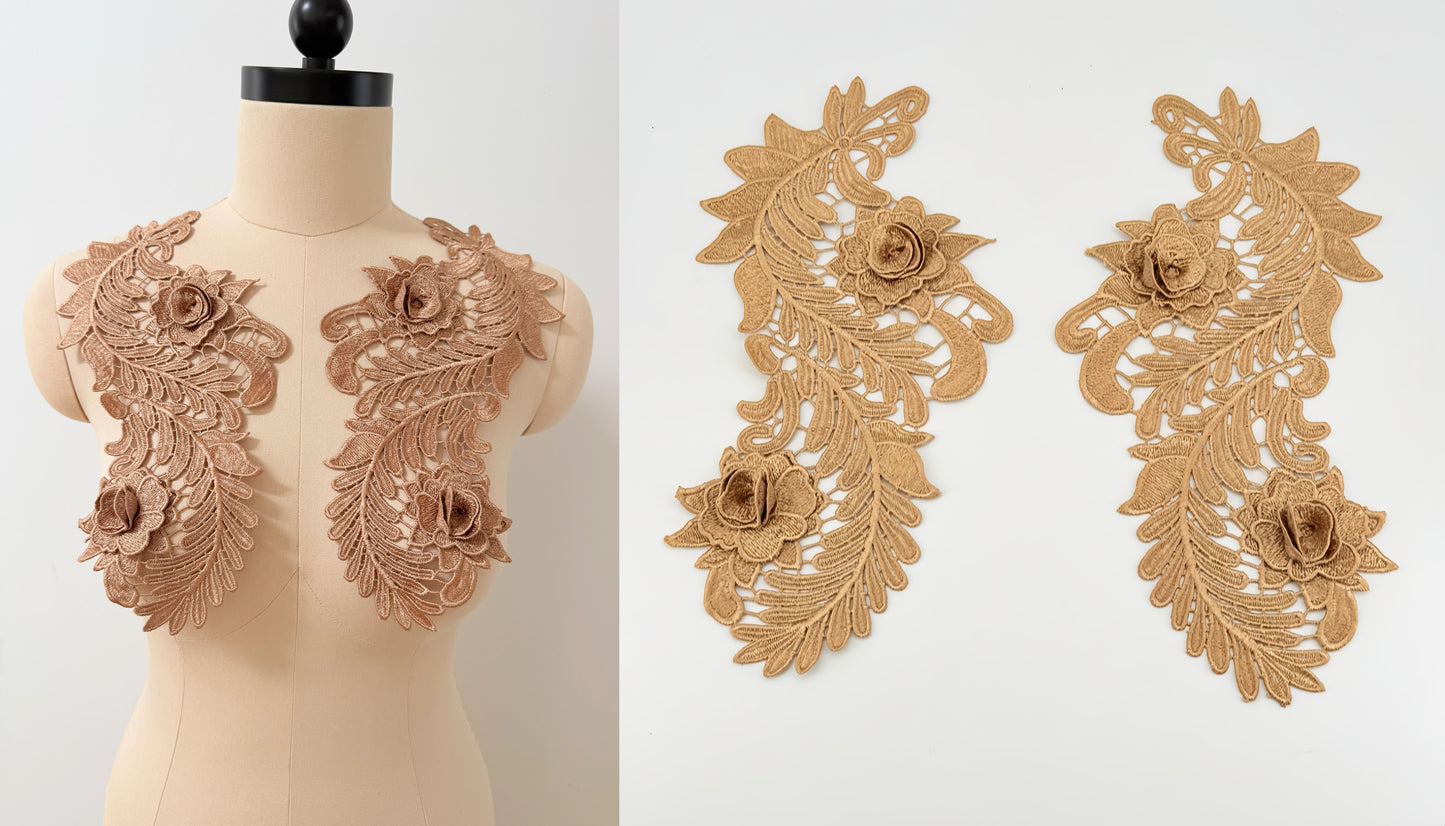 MM034 1 Pair 3D Embroidered Flower Lace