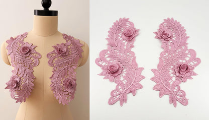 MM034 1 Pair 3D Embroidered Flower Lace