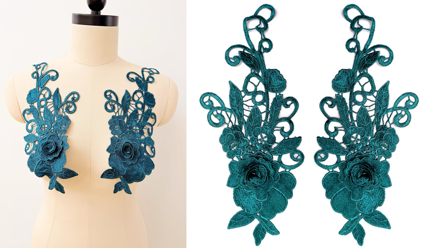 MM026 1 pair 3D color lace applique craft flower patch