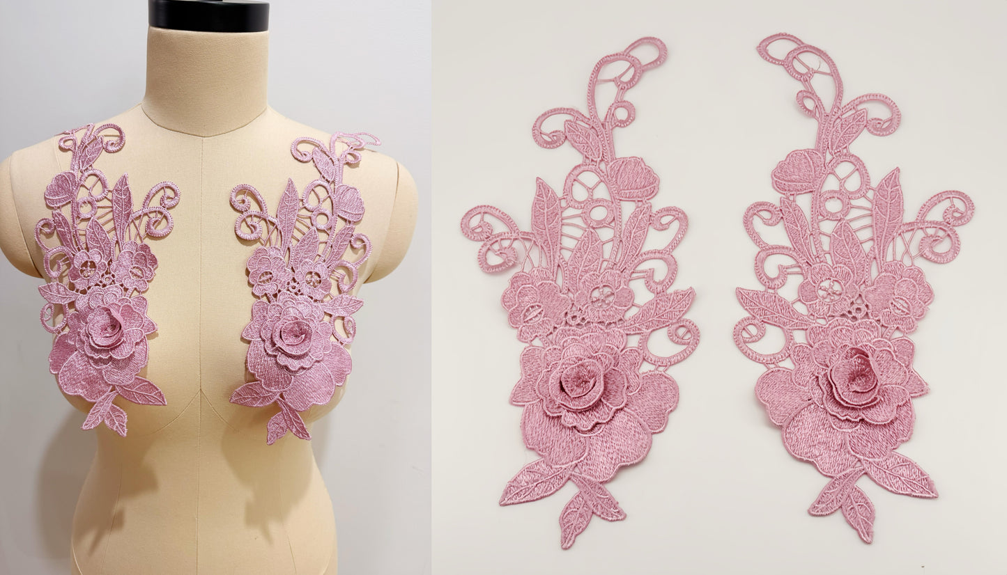 MM026 1 pair 3D color lace applique craft flower patch
