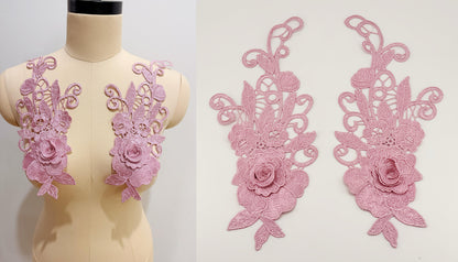MM026 1 pair 3D color lace applique craft flower patch