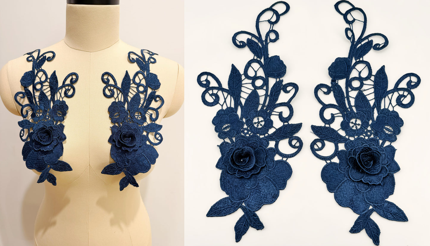 MM026 1 pair 3D color lace applique craft flower patch