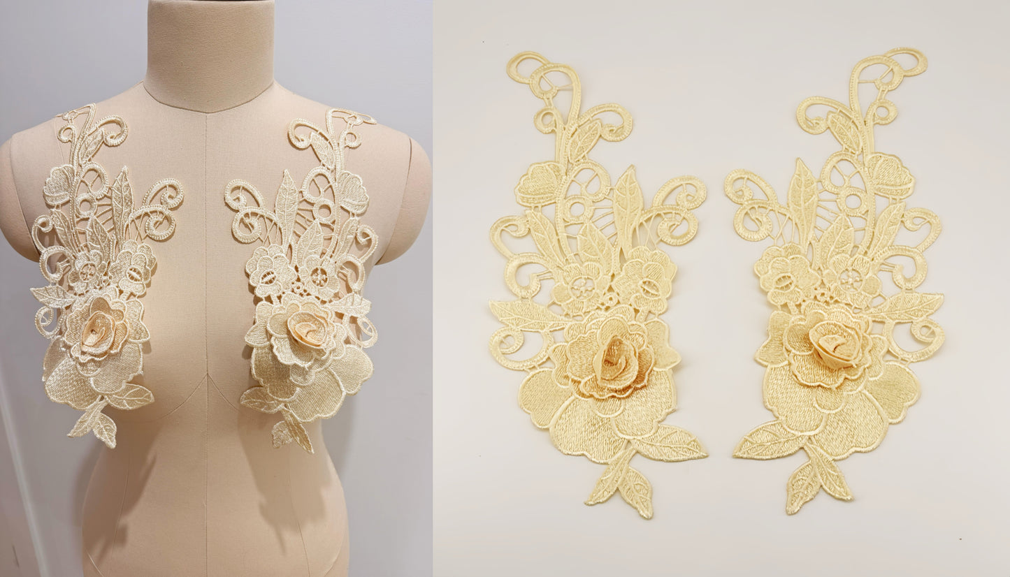 MM026 1 pair 3D color lace applique craft flower patch