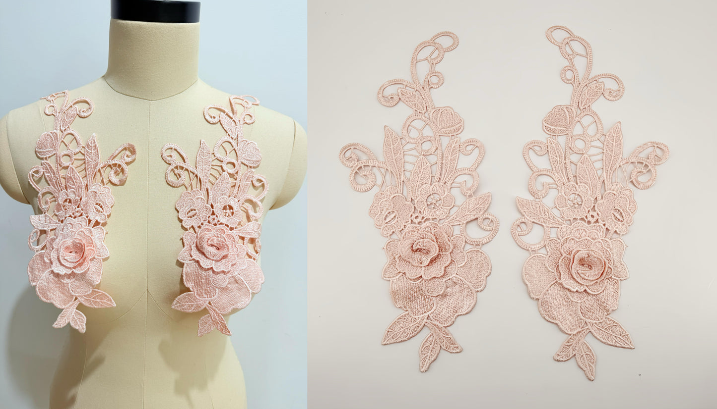 MM026 1 pair 3D color lace applique craft flower patch