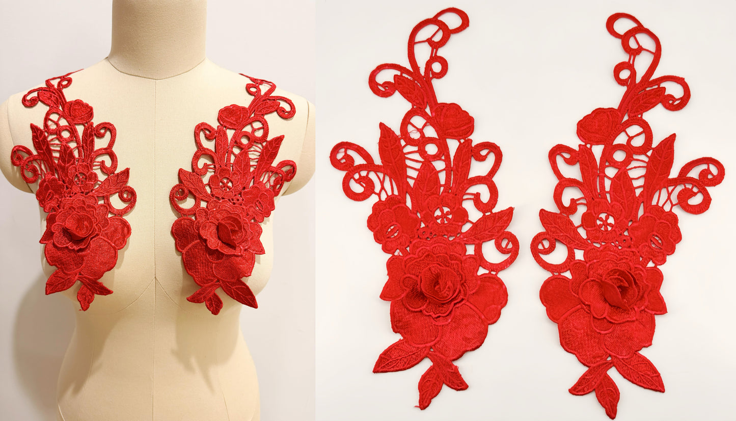 MM026 1 pair 3D color lace applique craft flower patch