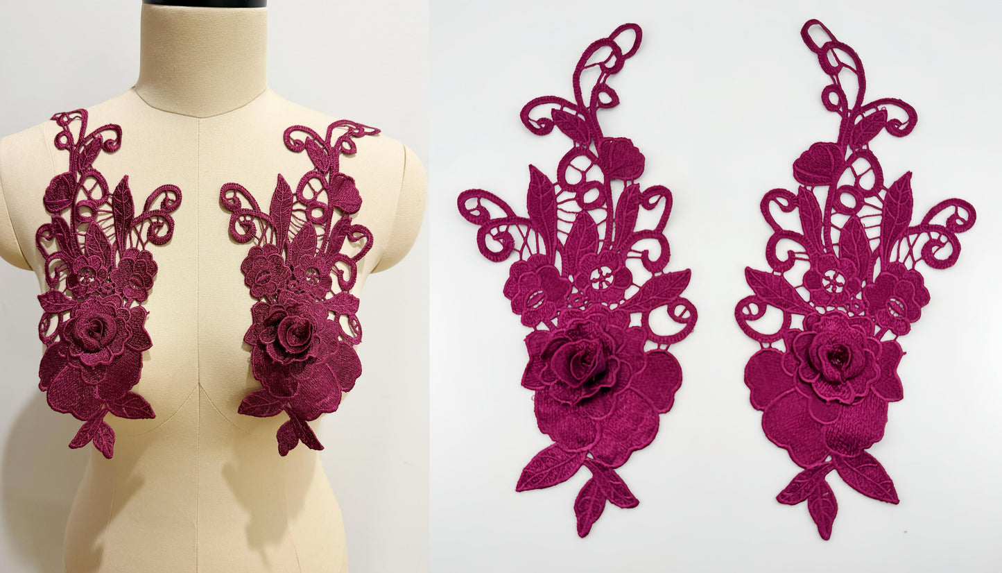 MM026 1 pair 3D color lace applique craft flower patch