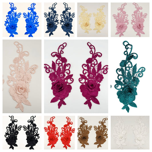 MM026 1 pair 3D color lace applique craft flower patch