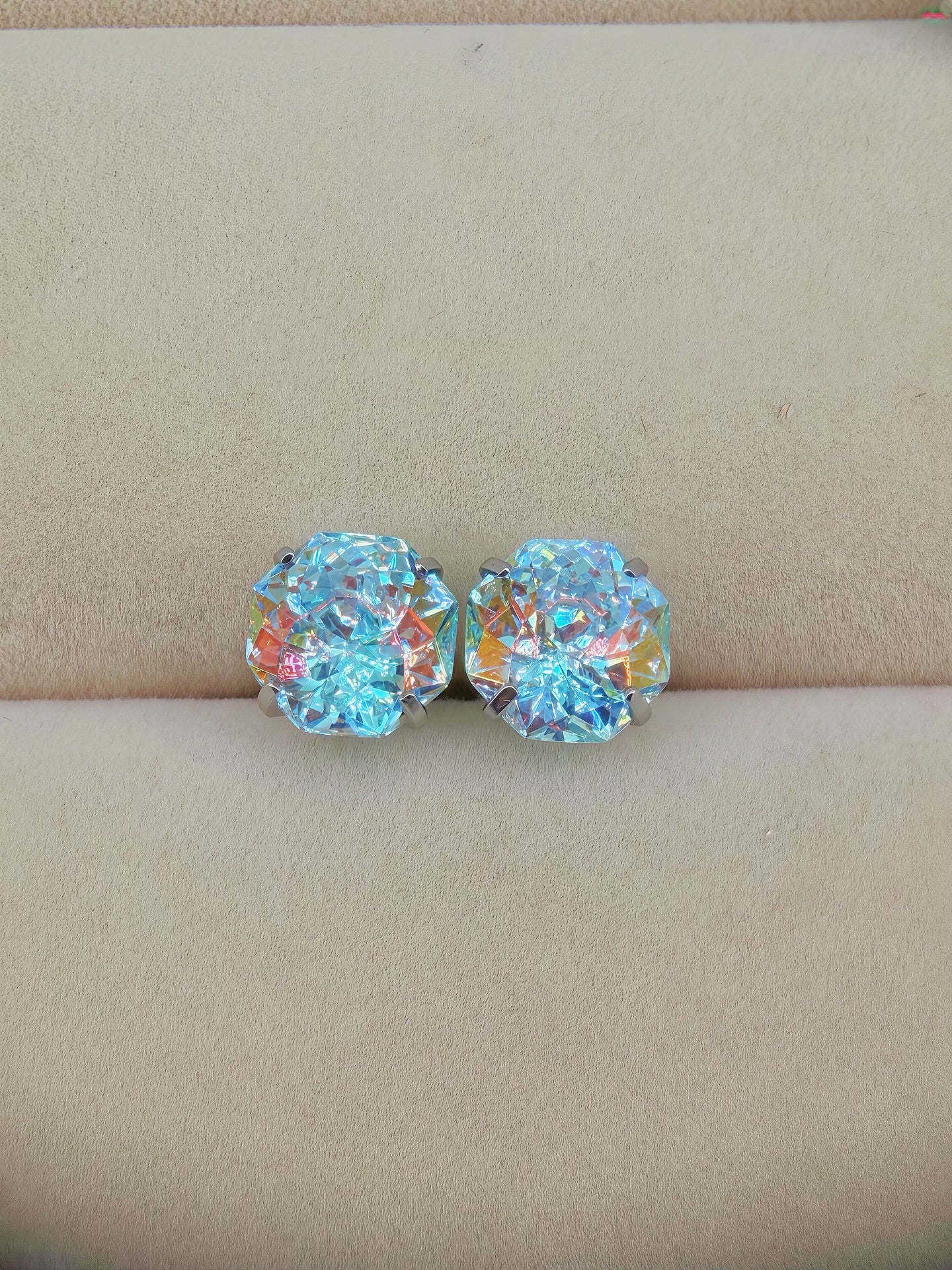 Aqua Prism AB Firework-Cut Zircon Stud Earrings