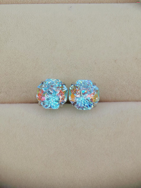 Aqua Prism AB Firework-Cut Zircon Stud Earrings