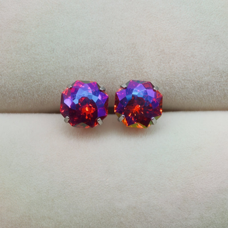 Ruby Flame AB Firework-Cut Zircon Stud Earrings