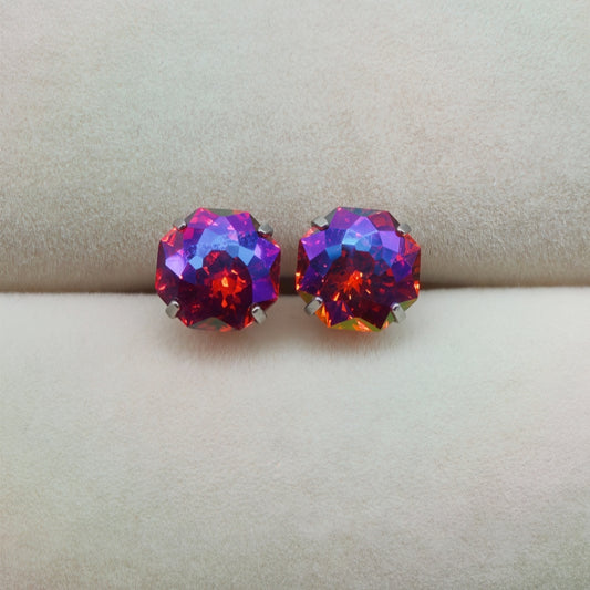 Ruby Flame AB Firework-Cut Zircon Stud Earrings