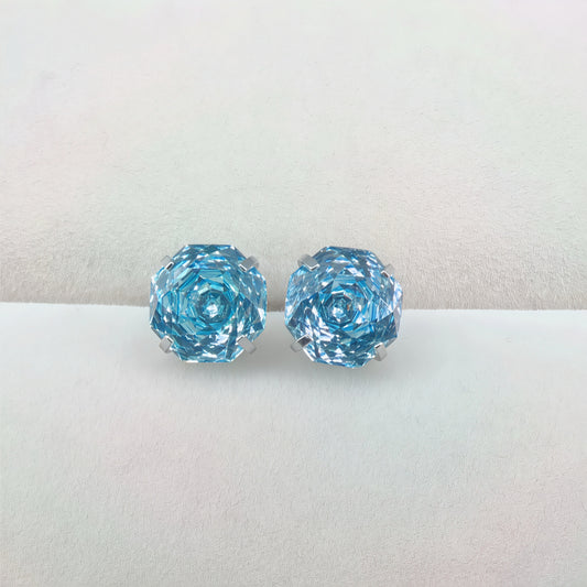 Aquamarine Rose-Cut Zircon Stud Earrings