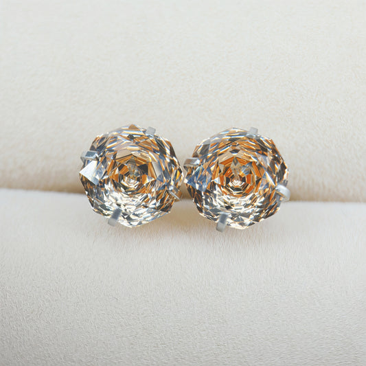 Gold Champagne Rose-Cut Zircon Stud Earrings