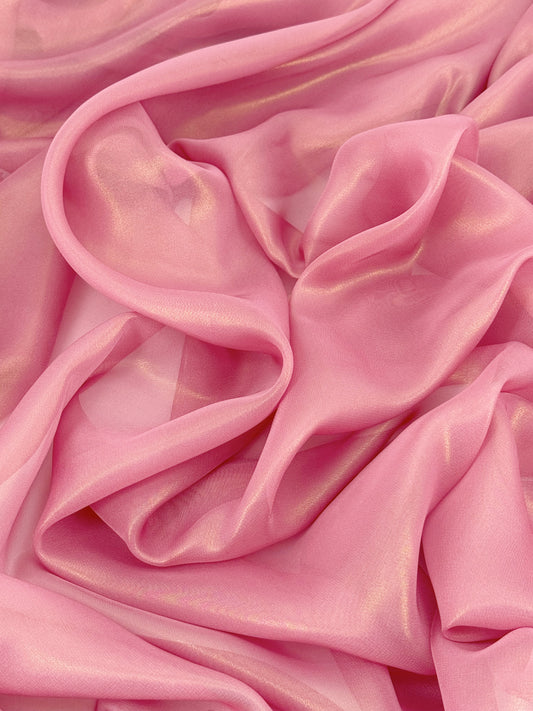 Deep Warm Pink Gold Shimmer Chiffon