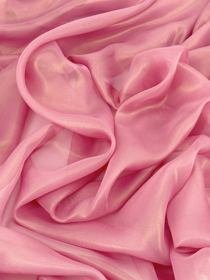 Deep Warm Pink Gold Shimmer Chiffon