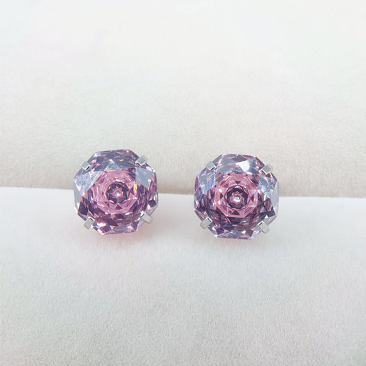 Dk. Pink Rose-Cut Zircon Stud Earrings
