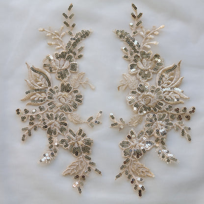 MM033 1 Pair Sequins Lace Flower Embroidered Patch