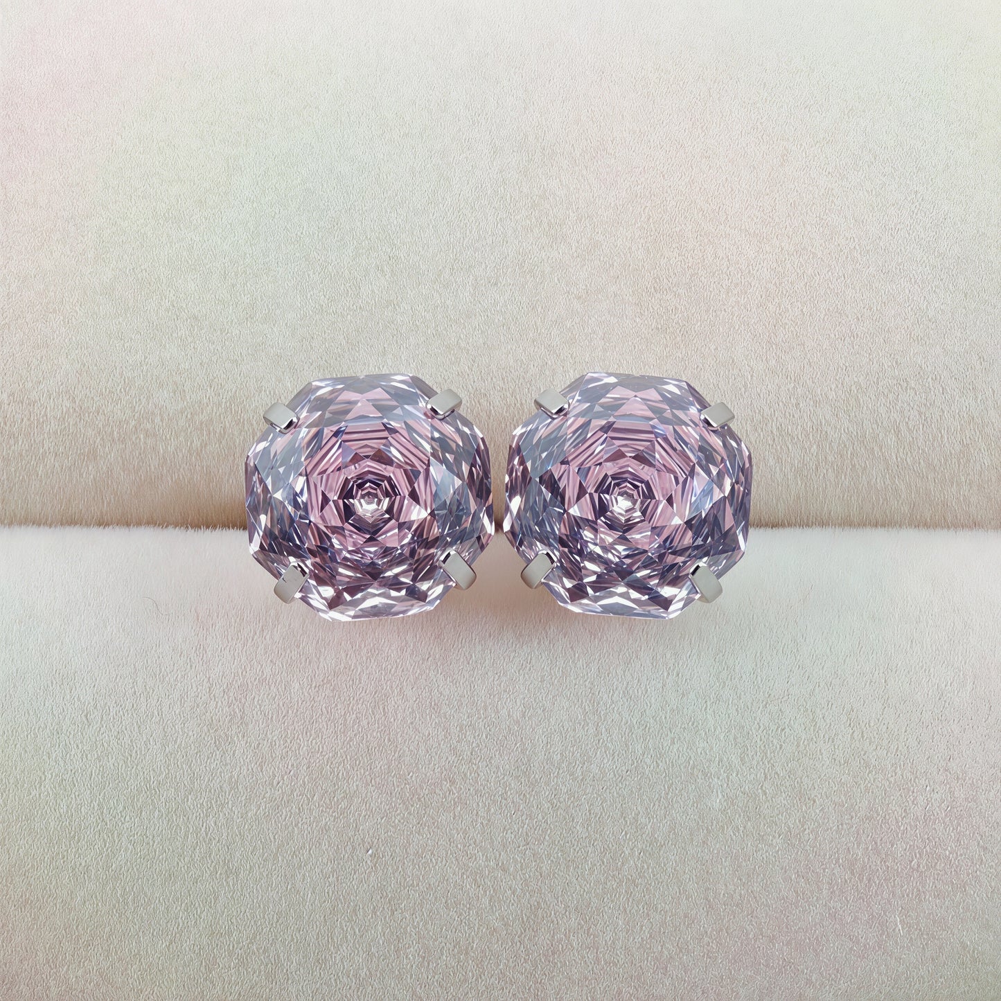 Lt. Pink Rose-Cut Zircon Stud Earrings