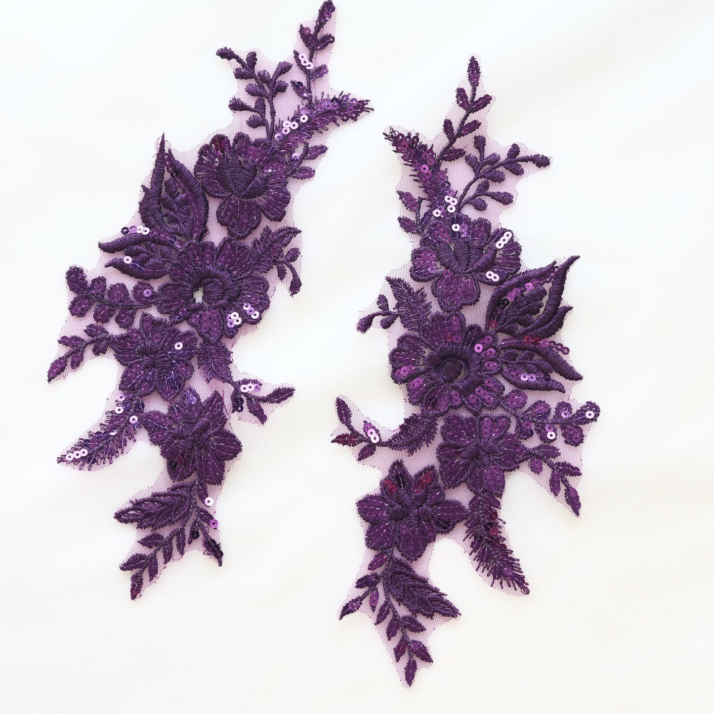 MM033 1 Pair Sequins Lace Flower Embroidered Patch